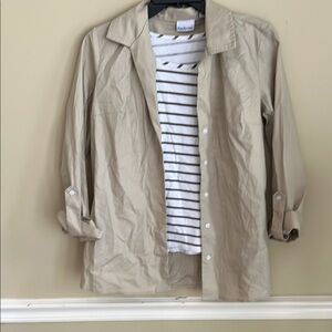 Tan Button-Up Shirt with Striped Tee